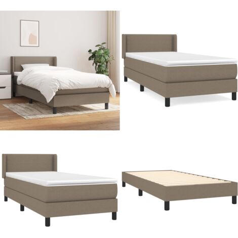 Cama box spring con colchón tela gris taupe 90x200 cm - Colchón de muelles ensacados - Cama box spring