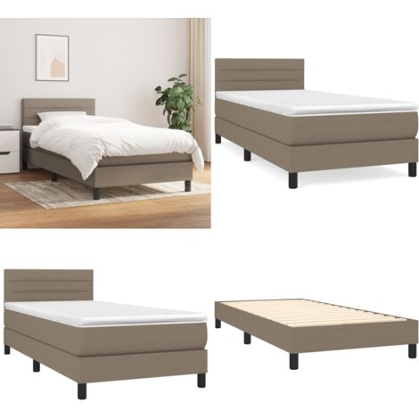 Cama box spring con colchón tela gris taupe 90x200 cm - Colchón de muelles ensacados - Cama box spring