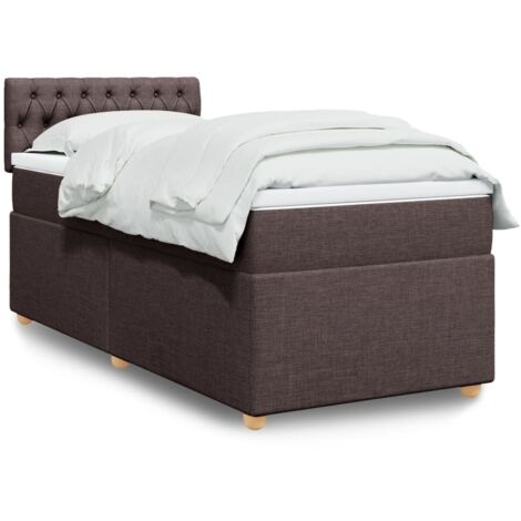 Cama box spring con colchón tela marrón oscuro 100x200 cm