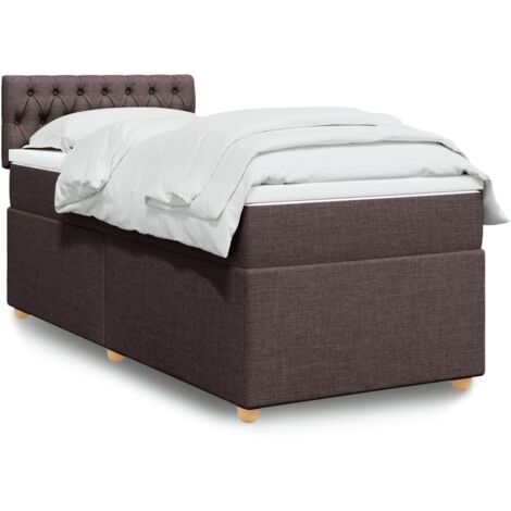 Cama box spring con colchón tela marrón oscuro 100x200 cm