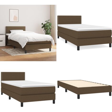 Cama box spring con colchón tela marrón oscuro 100x200 cm - Colchón de muelles - Cama de muelles