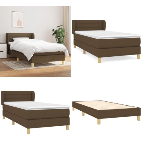Cama box spring con colchón tela marrón oscuro 100x200 cm - Colchón de muelles ensacados - Cama box spring