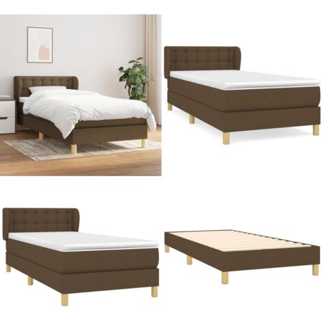 Cama box spring con colchón tela marrón oscuro 100x200 cm - Colchón de muelles ensacados - Cama box spring