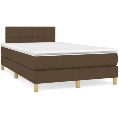Cama box spring con colchón tela marrón oscuro 120x190 cm