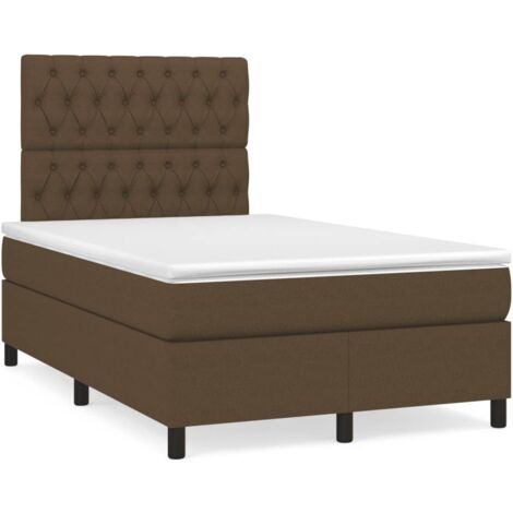 Cama box spring con colchón tela marrón oscuro 120x190 cm