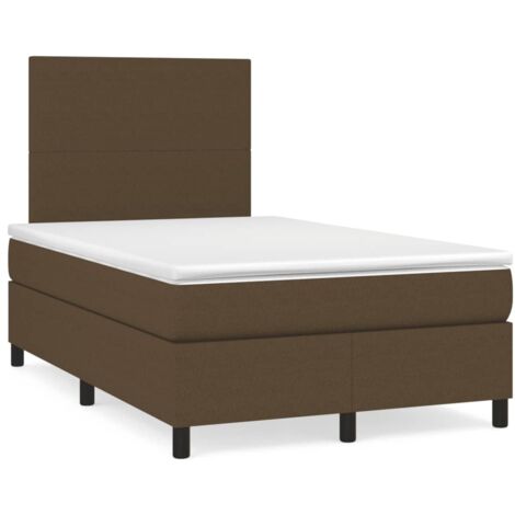 Cama box spring con colchón tela marrón oscuro 120x190 cm