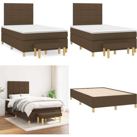 Cama box spring con colchón tela marrón oscuro 120x190 cm - Colchón de muelles - Cama de muelles