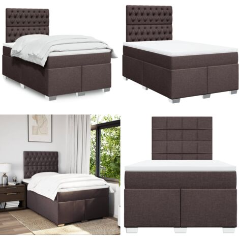 Cama box spring con colchón tela marrón oscuro 120x200 cm - Colchón de muelles - Cama con cabecero