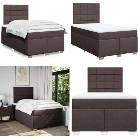 Cama box spring con colchón tela marrón oscuro 120x200 cm - Colchón de muelles - Cama con cabecero