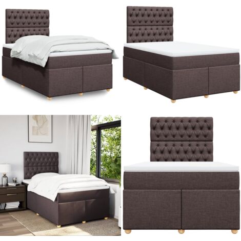 Cama box spring con colchón tela marrón oscuro 120x200 cm - Colchón de muelles - Cama con cabecero