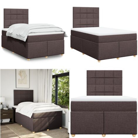 Cama box spring con colchón tela marrón oscuro 120x200 cm - Colchón de muelles - Cama con cabecero