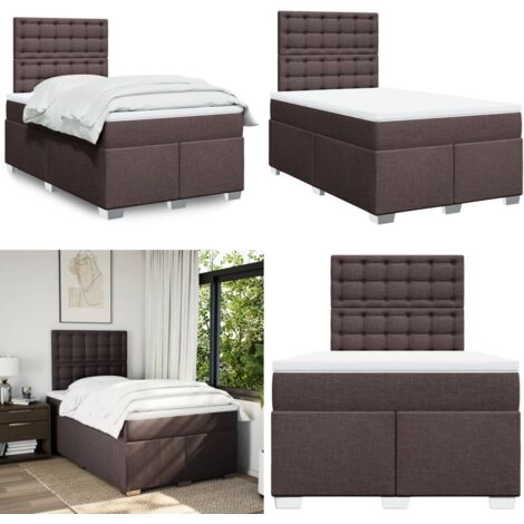 Cama box spring con colchón tela marrón oscuro 120x200 cm - Colchón de muelles - Cama con cabecero