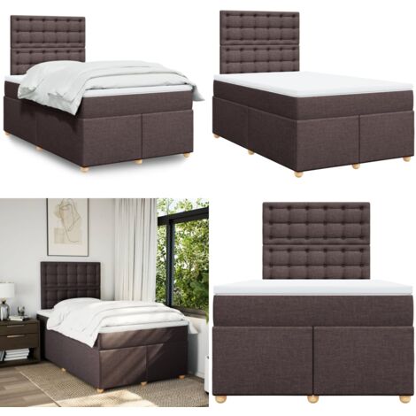 Cama box spring con colchón tela marrón oscuro 120x200 cm - Colchón de muelles - Cama con cabecero