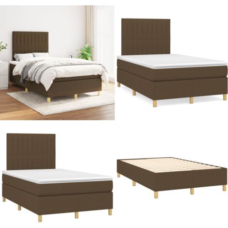 Cama box spring con colchón tela marrón oscuro 120x200 cm - Colchón de muelles - Cama de muelles