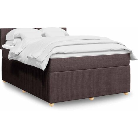 Cama box spring con colchón tela marrón oscuro 140x190 cm