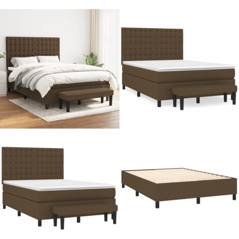 Cama box spring con colchón tela marrón oscuro 140x190 cm - Colchón de muelles - Cama de muelles