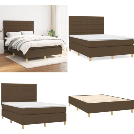 Cama box spring con colchón tela marrón oscuro 140x190 cm - Colchón de muelles - Cama de muelles
