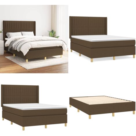 Cama box spring con colchón tela marrón oscuro 140x190 cm - Colchón de muelles - Cama de muelles
