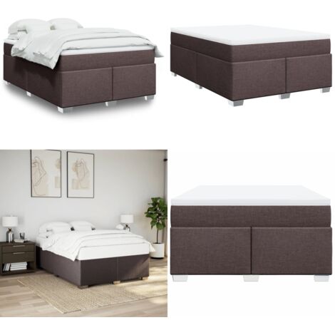 Cama box spring con colchón tela marrón oscuro 140x200 cm - Colchón de muelles - Cama de muelles ensacados