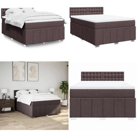 Cama box spring con colchón tela marrón oscuro 140x200 cm - Colchón de muelles - Cama de muelles ensacados