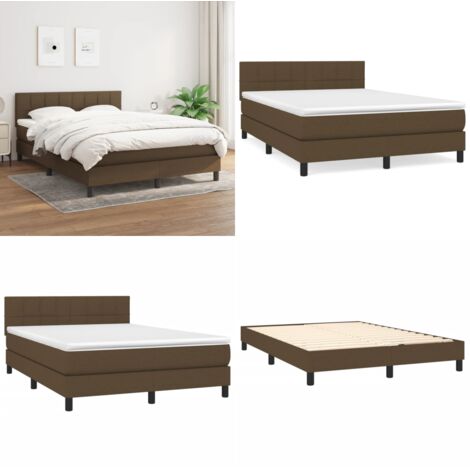Cama box spring con colchón tela marrón oscuro 140x200 cm - Colchón de muelles ensacados - Cama box spring