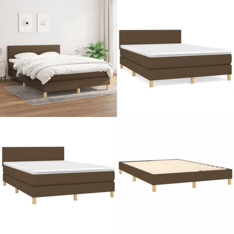 Cama box spring con colchón tela marrón oscuro 140x200 cm - Colchón de muelles ensacados - Cama box spring