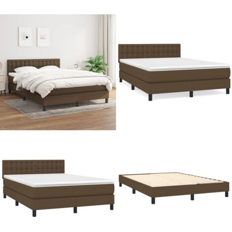 Cama box spring con colchón tela marrón oscuro 140x200 cm - Colchón de muelles ensacados - Cama box spring