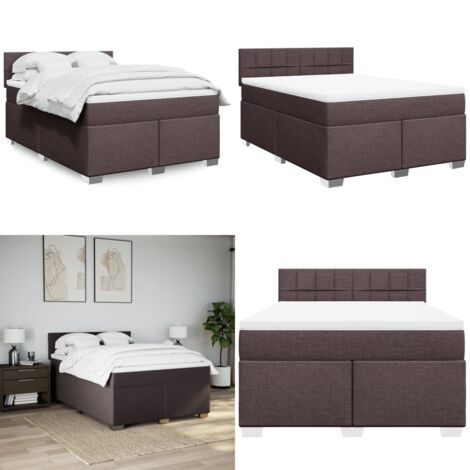 Cama box spring con colchón tela marrón oscuro 140x200 cm - Colchón de muelles ensacados - Cama de muelles