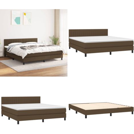 Cama box spring con colchón tela marrón oscuro 160x200 cm - Colchón de muelles - Cama de muelles