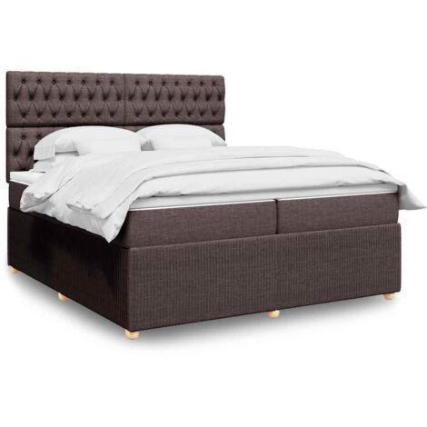 Cama box spring con colchón tela marrón oscuro 200x200 cm