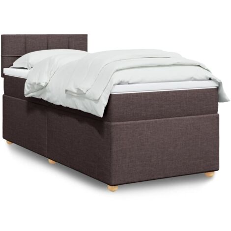 Cama box spring con colchón tela marrón oscuro 80x200 cm