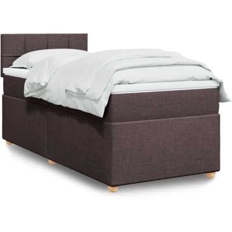 Cama box spring con colchón tela marrón oscuro 80x200 cm