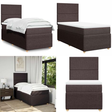 Cama box spring con colchón tela marrón oscuro 80x200 cm - Colchón de muelles - Cama con cabecero