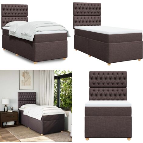 Cama box spring con colchón tela marrón oscuro 80x200 cm - Colchón de muelles - Cama con cabecero
