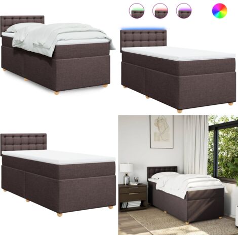 Cama box spring con colchón tela marrón oscuro 80x200 cm - Colchón de muelles - Cama con luz LED