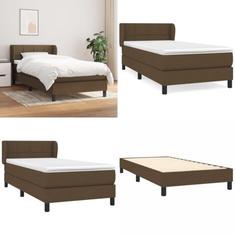 Cama box spring con colchón tela marrón oscuro 80x200 cm - Colchón de muelles - Cama de muelles