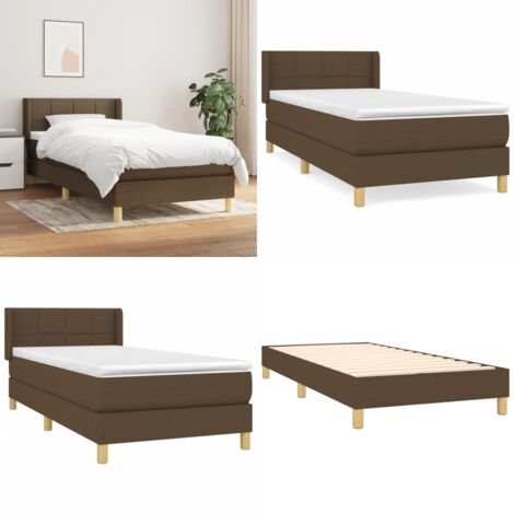 Cama box spring con colchón tela marrón oscuro 80x200 cm - Colchón de muelles - Cama de muelles
