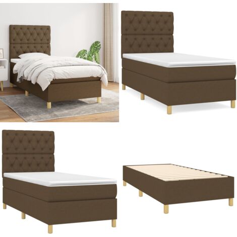 Cama box spring con colchón tela marrón oscuro 80x200 cm - Colchón de muelles ensacados - Cama con cabecero ajustable