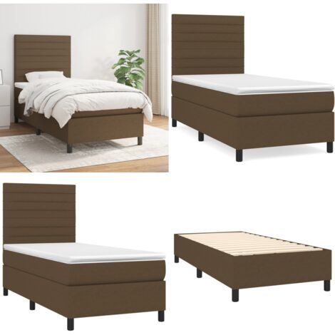 Cama box spring con colchón tela marrón oscuro 80x200 cm - Colchón de muelles ensacados - Cama con cabecero ajustable
