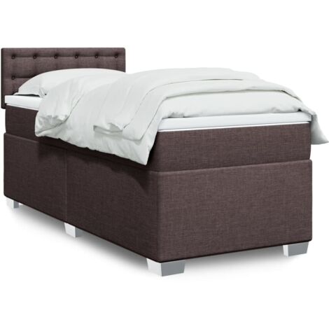 Cama box spring con colchón tela marrón oscuro 90x190 cm