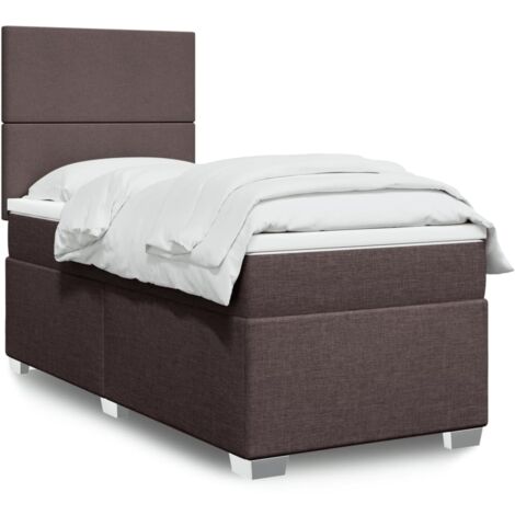 Cama box spring con colchón tela marrón oscuro 90x190 cm