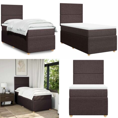 Cama box spring con colchón tela marrón oscuro 90x190 cm - Colchón de muelles - Cama con cabecero