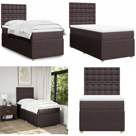 Cama box spring con colchón tela marrón oscuro 90x190 cm - Colchón de muelles - Cama con cabecero