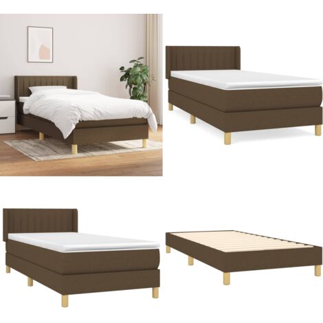 Cama box spring con colchón tela marrón oscuro 90x190 cm - Colchón de muelles - Cama de muelles