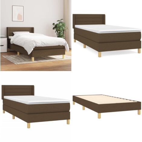 Cama box spring con colchón tela marrón oscuro 90x190 cm - Colchón de muelles - Cama de muelles