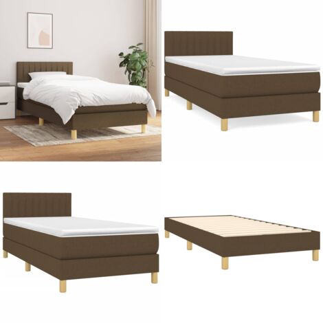 Cama box spring con colchón tela marrón oscuro 90x190 cm - Colchón de muelles - Cama de muelles