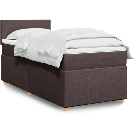 Cama box spring con colchón tela marrón oscuro 90x200 cm