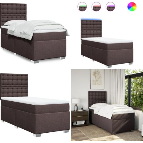 Cama box spring con colchón tela marrón oscuro 90x200 cm - Cama box spring - Colchón de muelles ensacados