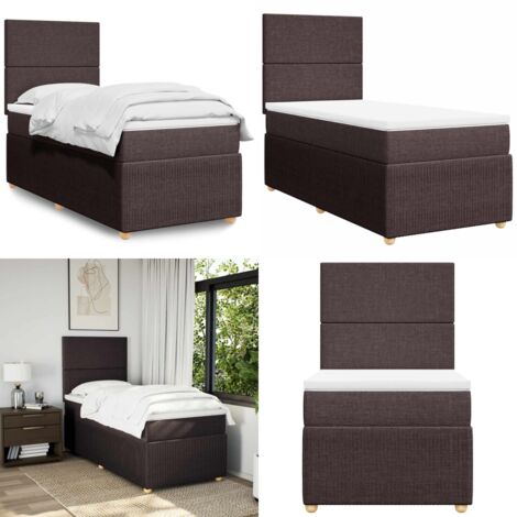 Cama box spring con colchón tela marrón oscuro 90x200 cm - Colchón de muelles - Cama con cabecero