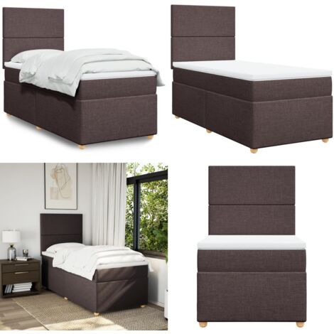 Cama box spring con colchón tela marrón oscuro 90x200 cm - Colchón de muelles - Cama con cabecero